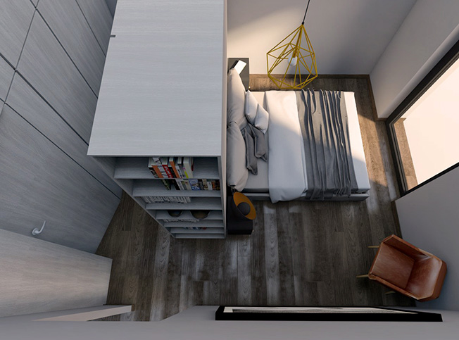 Camera da letto vista dall'alto appartamento, architetto online StudioExnovo Roma